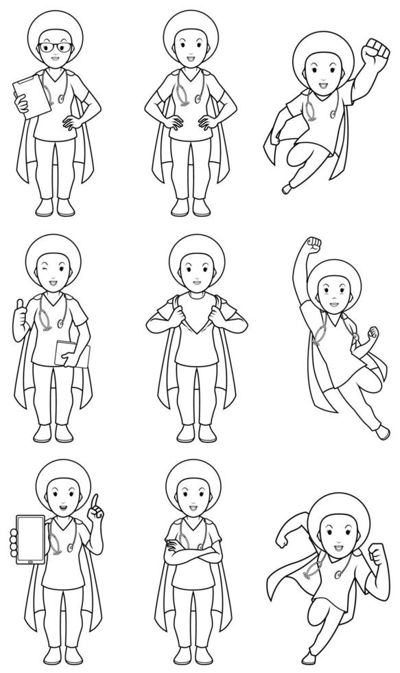 Super Nurse African Female Line Art vector