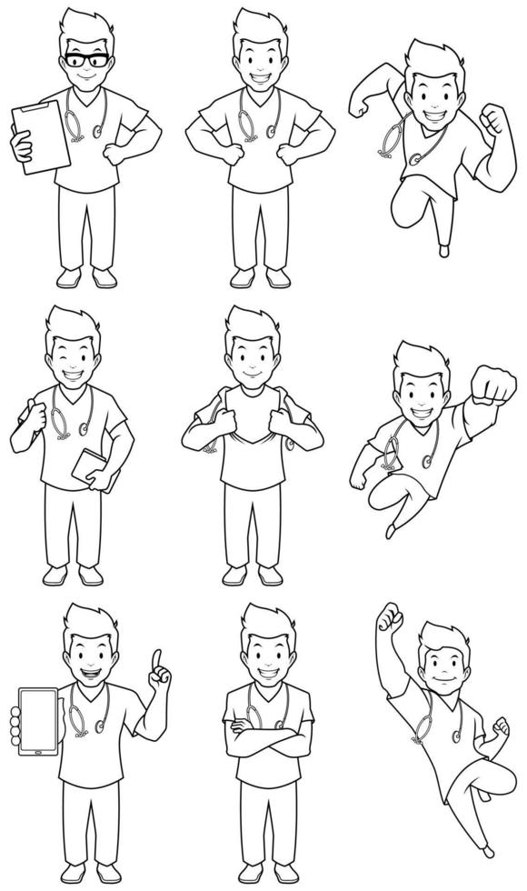 Nurse Male Line Art vector