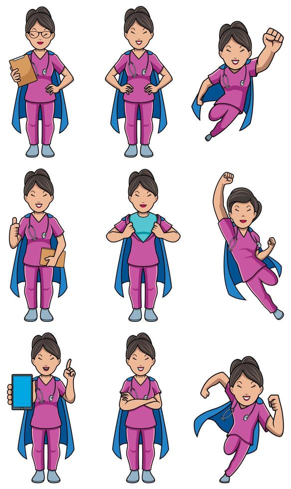 Super Nurse Asian Female Set vector