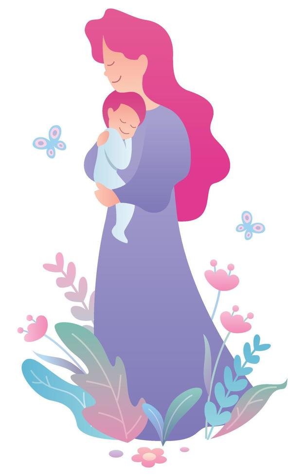 Mother and Baby on White vector