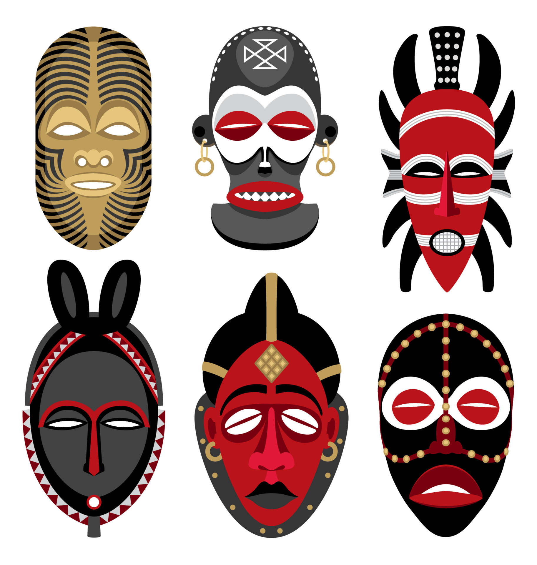 African Masks Set 2 14848343 Vector Art at Vecteezy