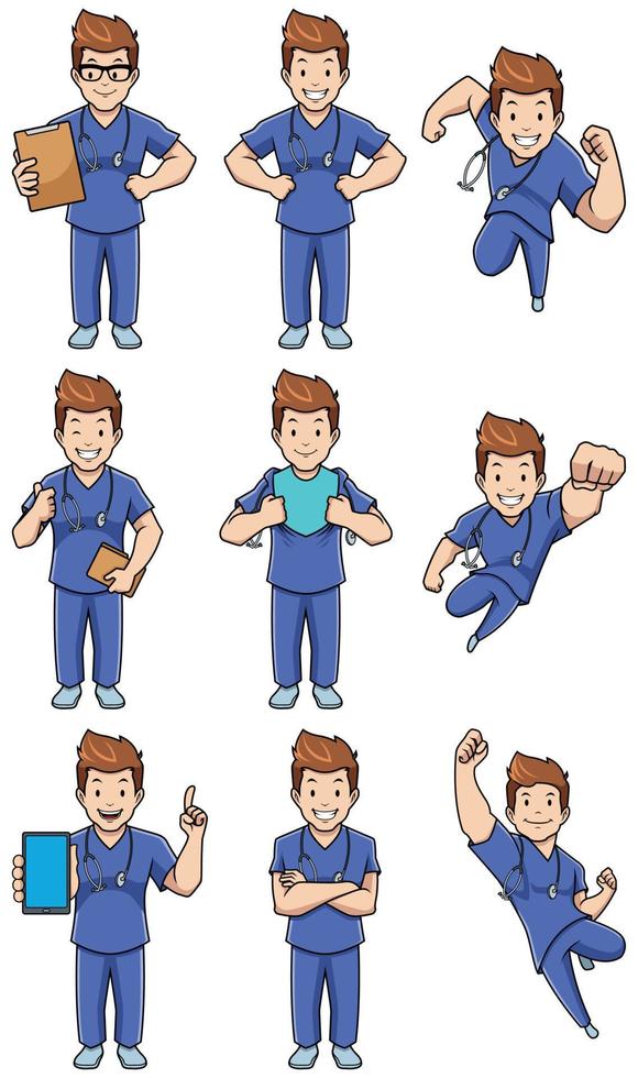 Nurse Caucasian Male Set vector