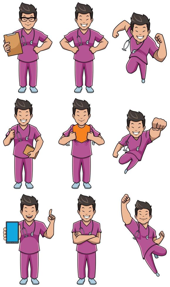 Nurse Asian Male Set vector