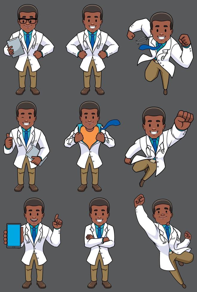 médico, africano, conjunto vector