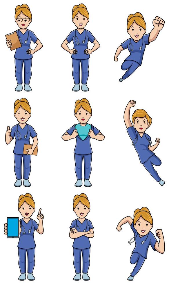 Nurse Caucasian Female Set vector