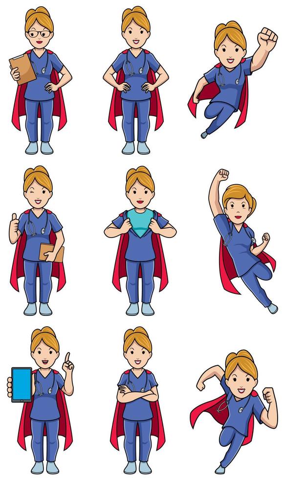 Super Nurse Caucasian Female Set vector