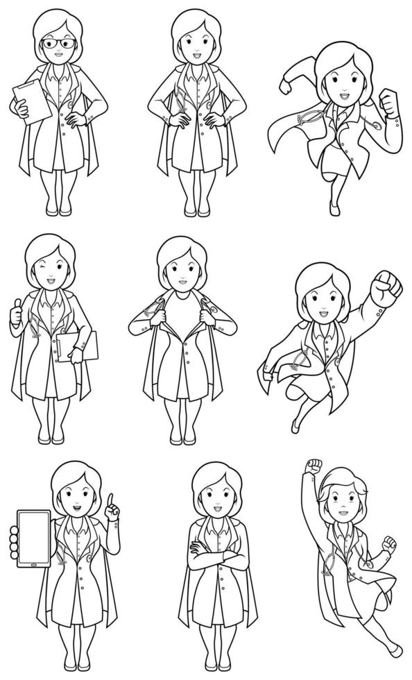 Super Doc Female Line Art vector