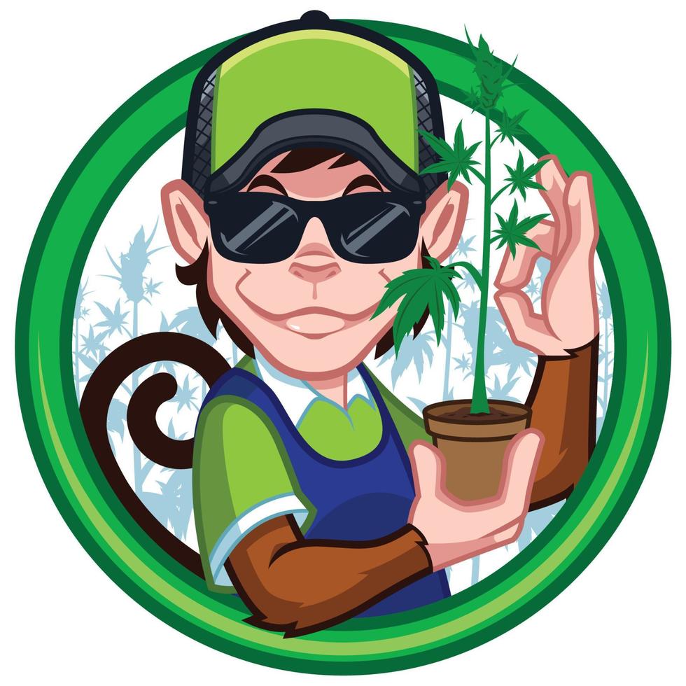 Cannabis Monkey Farmer Mascot vector