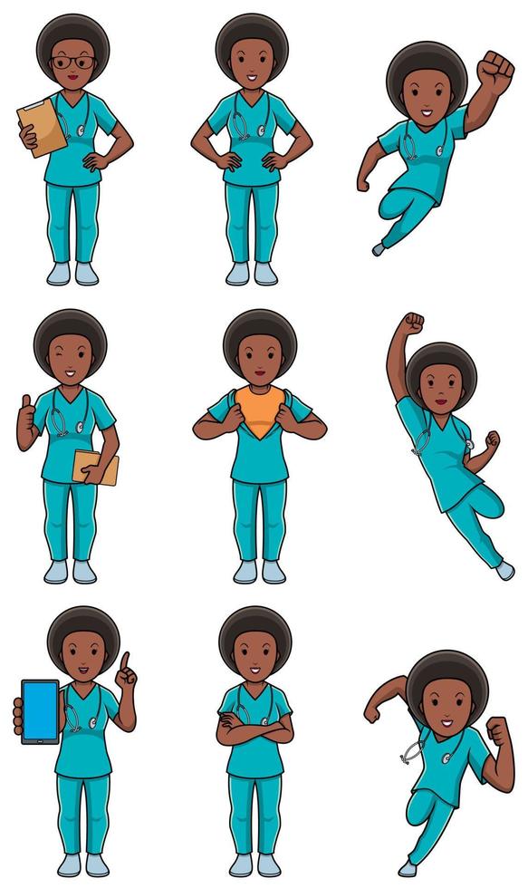 Nurse African Female Set vector