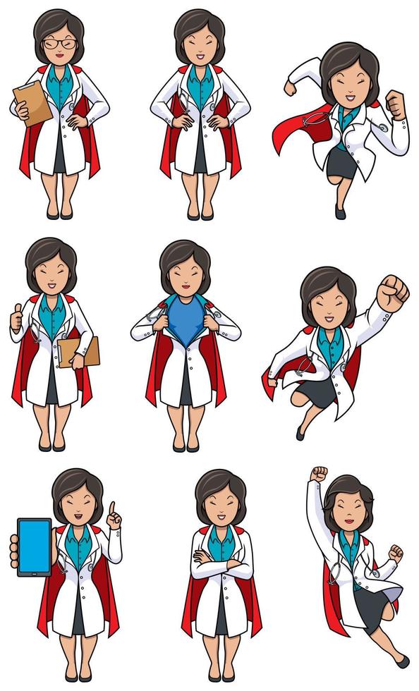 Super Doc Asian Female Set vector