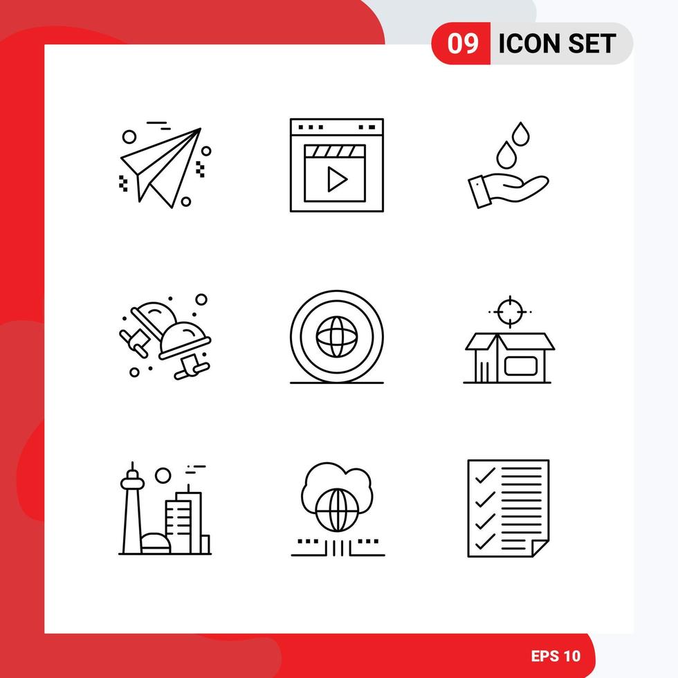 Universal Icon Symbols Group of 9 Modern Outlines of global jewelry purified dress shirt cuff Editable Vector Design Elements
