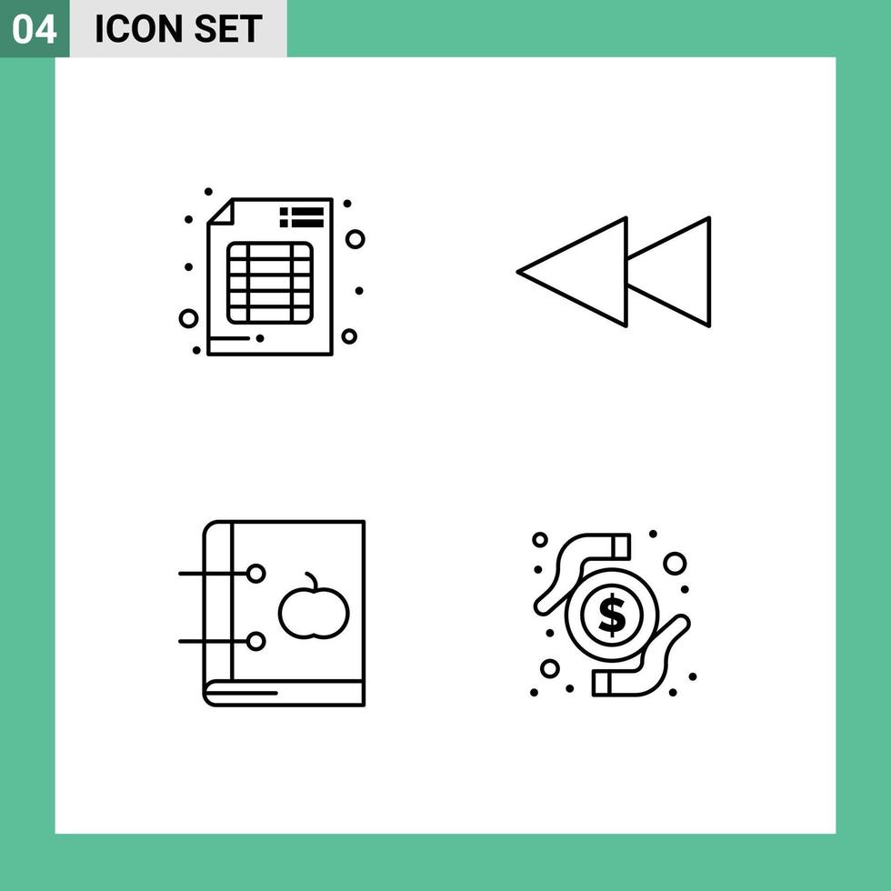 Group of 4 Modern Filledline Flat Colors Set for audit knowledge business apple card Editable Vector Design Elements