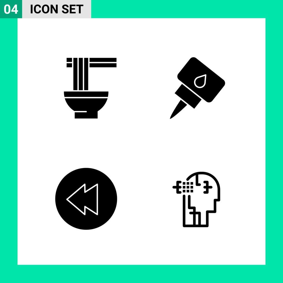 paquete de 4 conjuntos de iconos de estilo sólido. símbolos de glifos para imprimir. signos creativos aislados sobre fondo blanco. 4 conjunto de iconos. vector