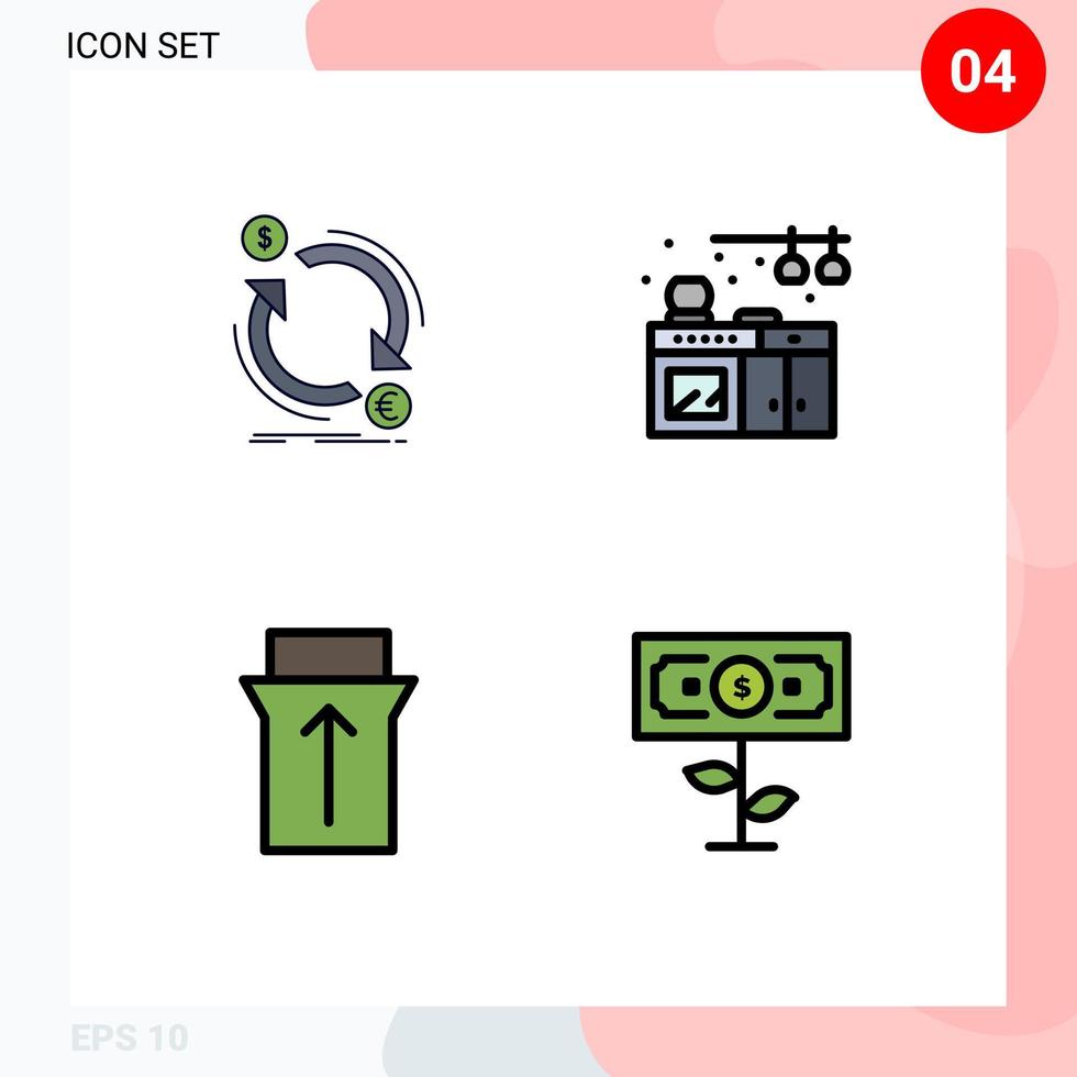 Stock Vector Icon Pack of 4 Line Signs and Symbols for exchange slide money living dollar Editable Vector Design Elements