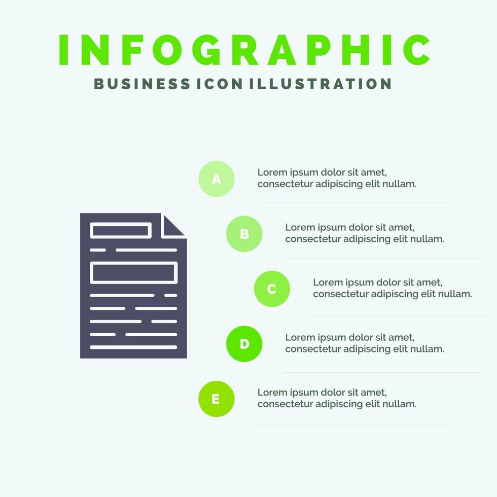 File Document Design Solid Icon Infographics 5 Steps Presentation Background vector
