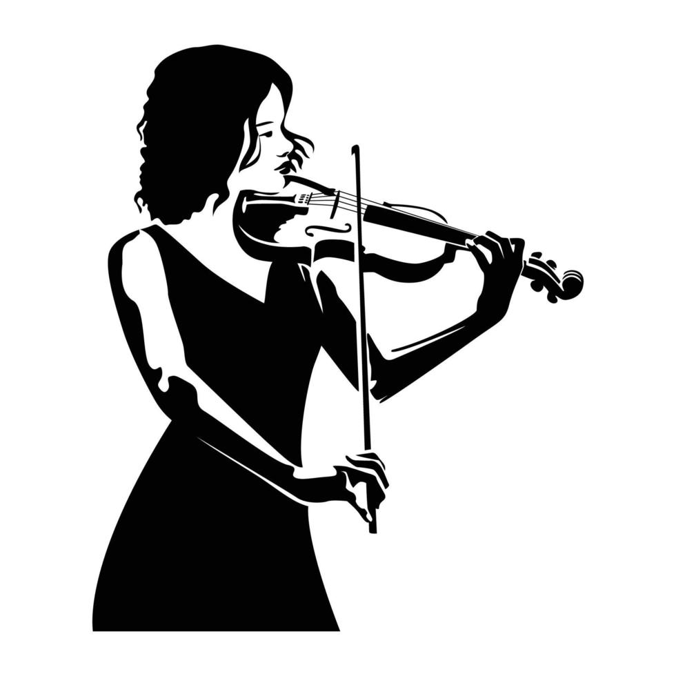 plantilla de diseño de silueta de violinista. mujer toca violín icono, signo y símbolo. vector