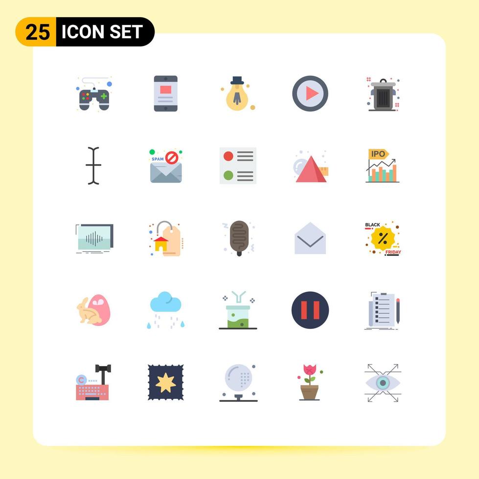 Set of 25 Modern UI Icons Symbols Signs for trash can light player music Editable Vector Design Elements