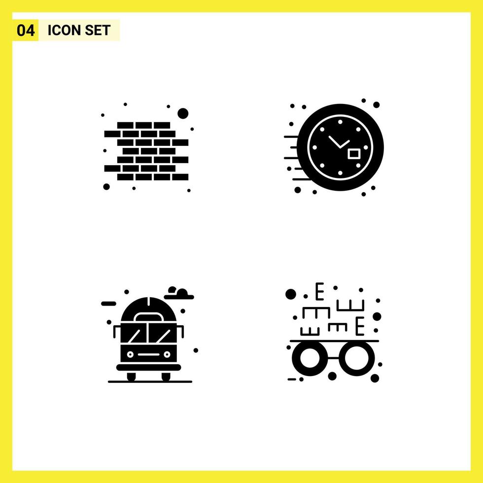 4 Thematic Vector Solid Glyphs and Editable Symbols of brick bus clock watch eye test Editable Vector Design Elements