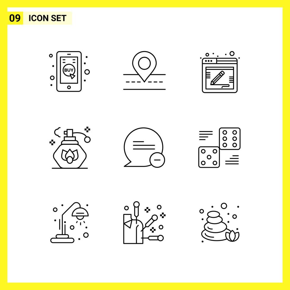 9 conjunto de iconos. símbolos de línea simple. signo de contorno sobre fondo blanco para aplicaciones móviles de diseño de sitios web y medios impresos. vector