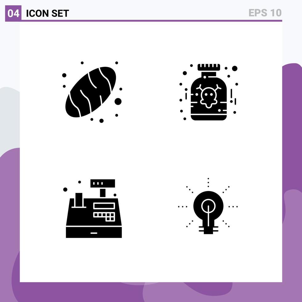 4 Creative Icons Modern Signs and Symbols of baking register drug medicine bulb Editable Vector Design Elements