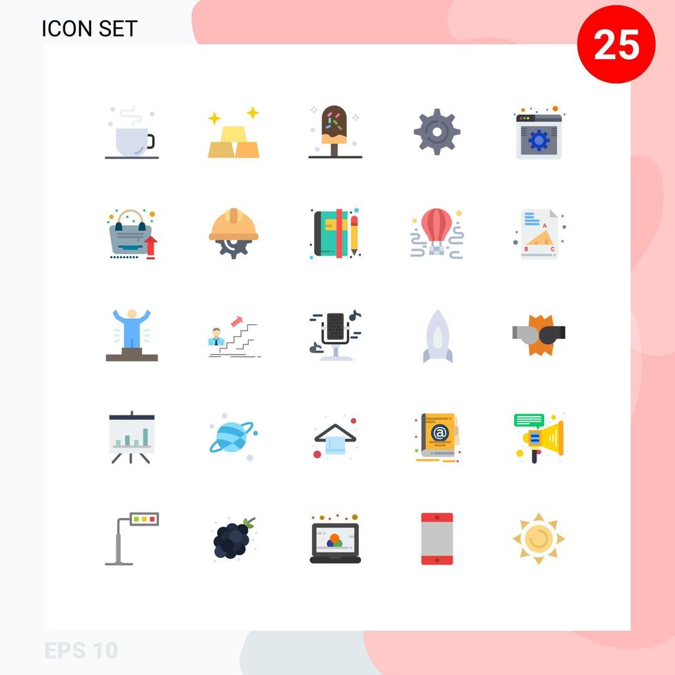 Mobile Interface Flat Color Set of 25 Pictograms of option internet dessert setting internet Editable Vector Design Elements