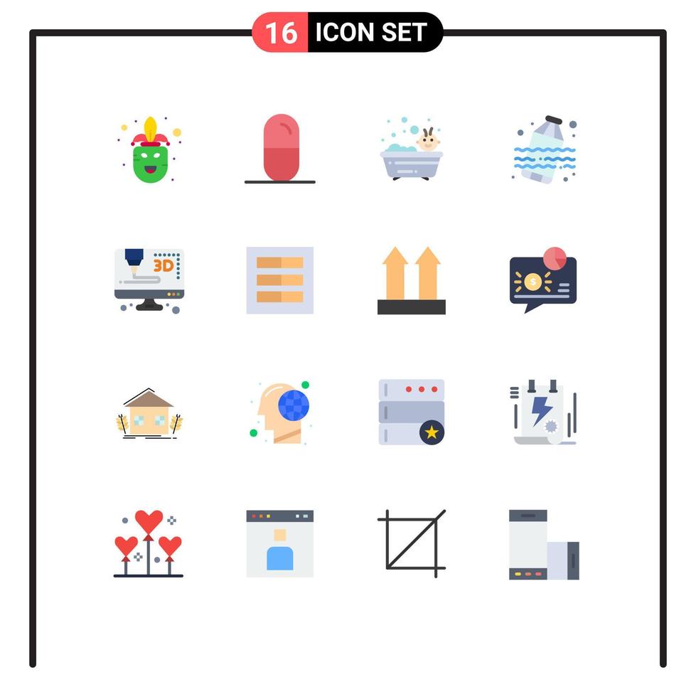 16 Universal Flat Color Signs Symbols of design printer baby water pollution Editable Pack of Creative Vector Design Elements