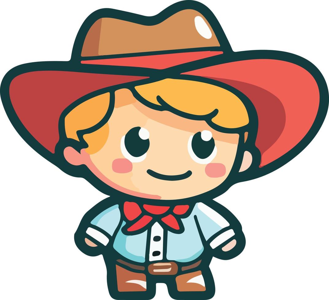 ilustración de vaquero kawaii con sombrero rojo vector