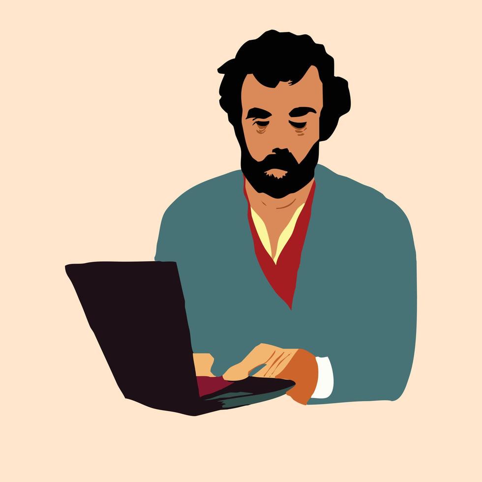 hombre usando laptop flat.eps vector