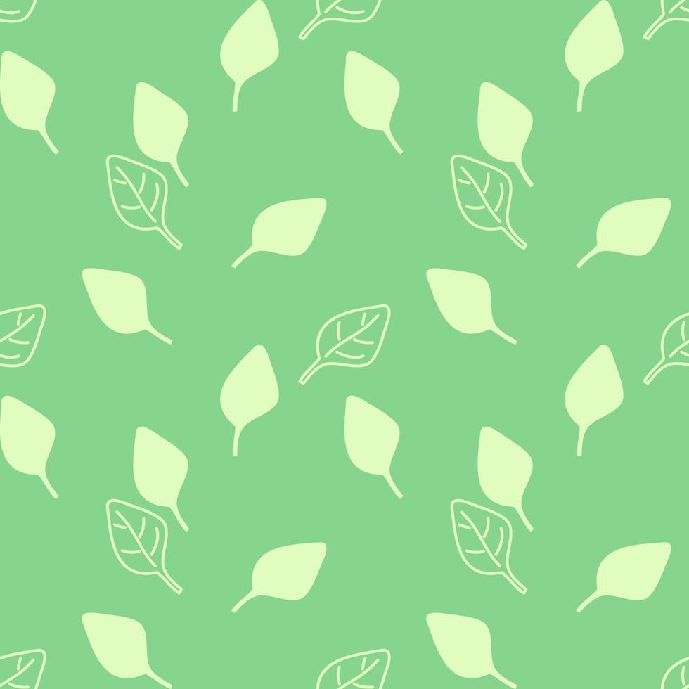 Basil leaves seamless pattern on green background vector