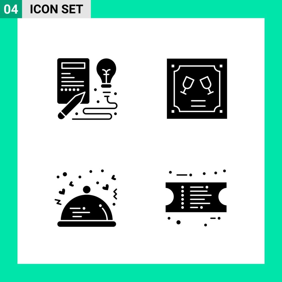 paquete de 4 conjuntos de iconos de estilo sólido. símbolos de glifos para imprimir. signos creativos aislados sobre fondo blanco. 4 conjunto de iconos. vector