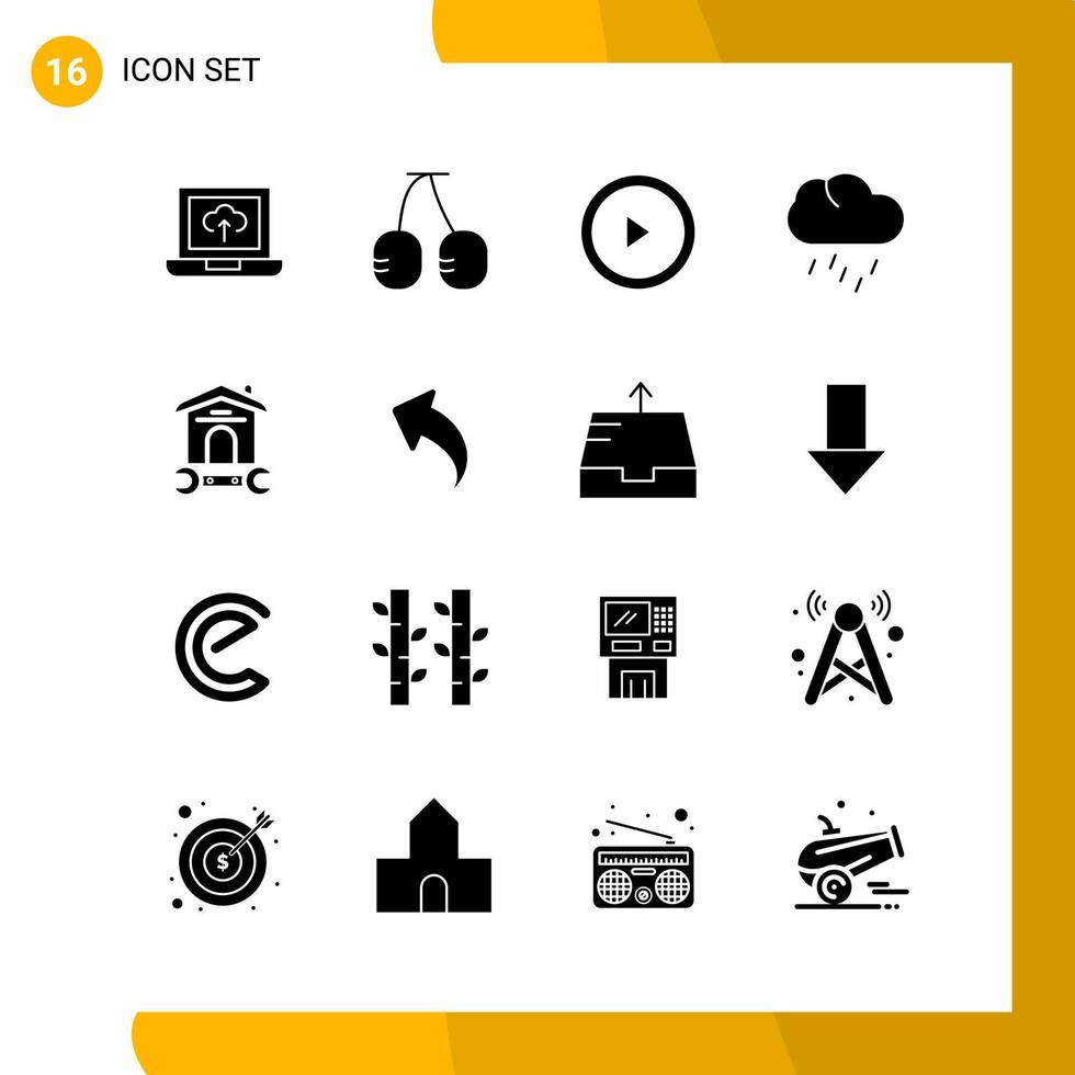 16 Icon Set. Solid Style Icon Pack. Glyph Symbols isolated on White Backgound for Responsive Website Designing. vector