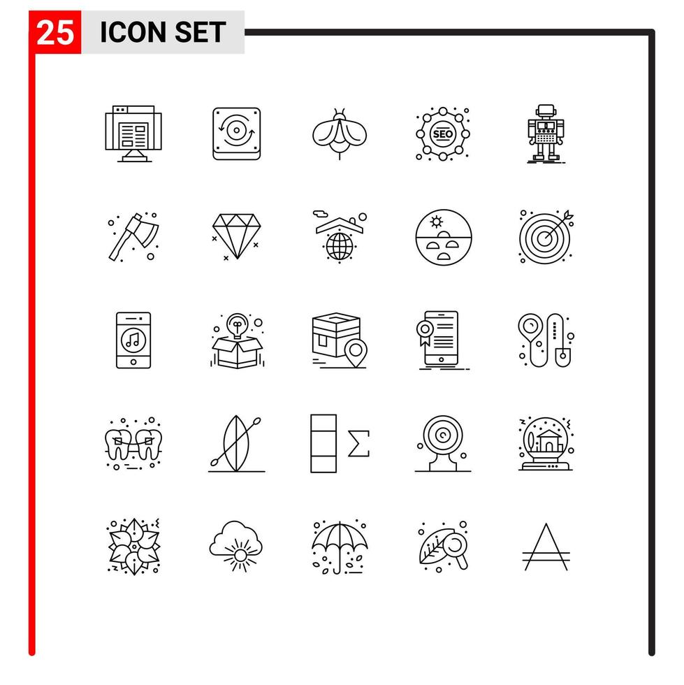 25 Universal Lines Set for Web and Mobile Applications robotic machine fly autonomous strategy Editable Vector Design Elements