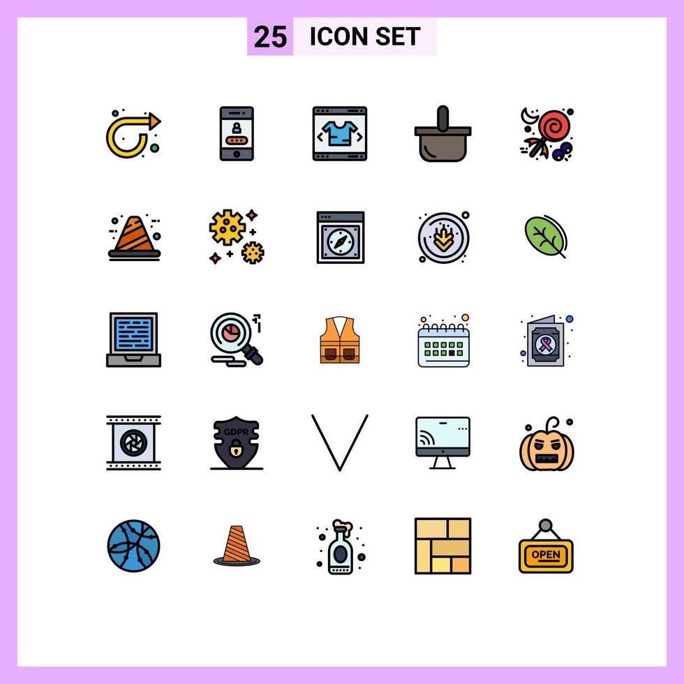 Modern Set of 25 Filled line Flat Colors Pictograph of celebration picnic business holiday basket Editable Vector Design Elements