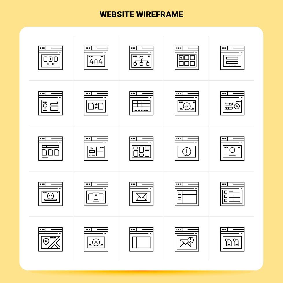 OutLine 25 Website Wireframe Icon set Vector Line Style Design Black Icons Set Linear pictogram pack Web and Mobile Business ideas design Vector Illustration