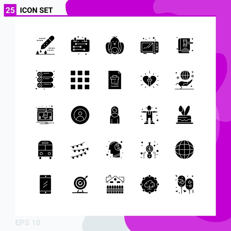 Modern Set of 25 Solid Glyphs Pictograph of book microwave schedule kitchen easter Editable Vector Design Elements