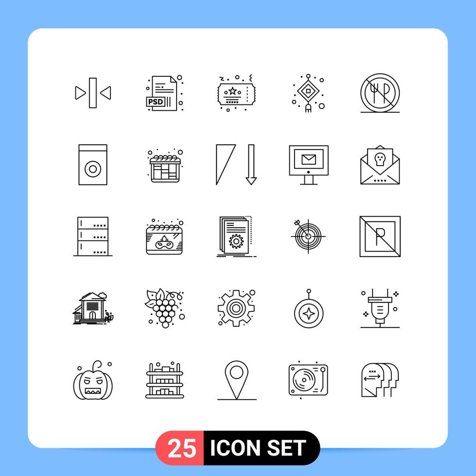 Editable Vector Line Pack of 25 Simple Lines of forbidden eating celebration light lamp Editable Vector Design Elements