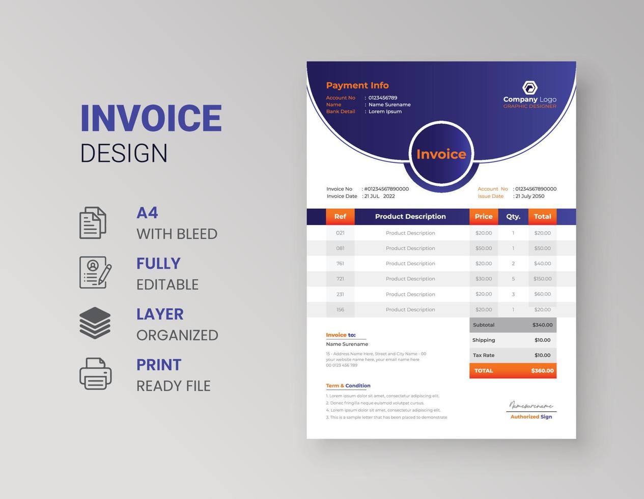 diseño de factura comercial geométrica abstracta para plantilla de membrete de empresa de marketing corporativo vector