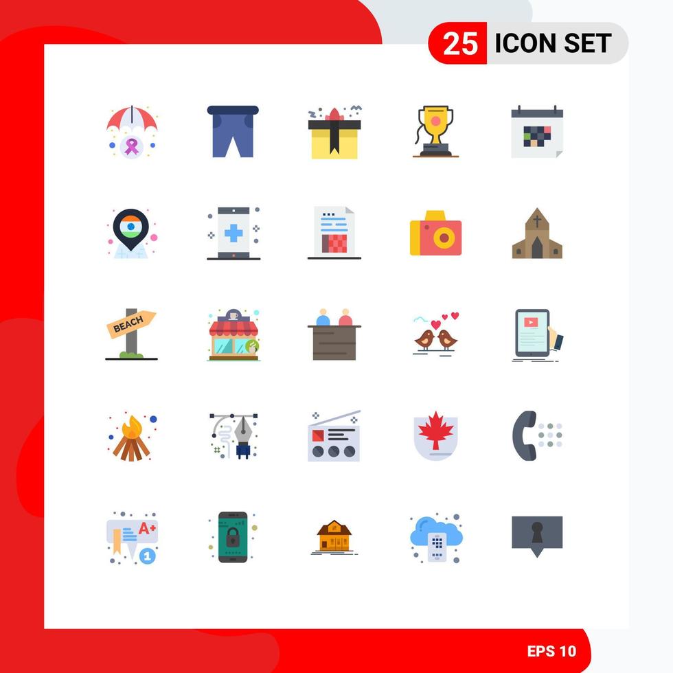 Mobile Interface Flat Color Set of 25 Pictograms of game award traveling achievment present Editable Vector Design Elements