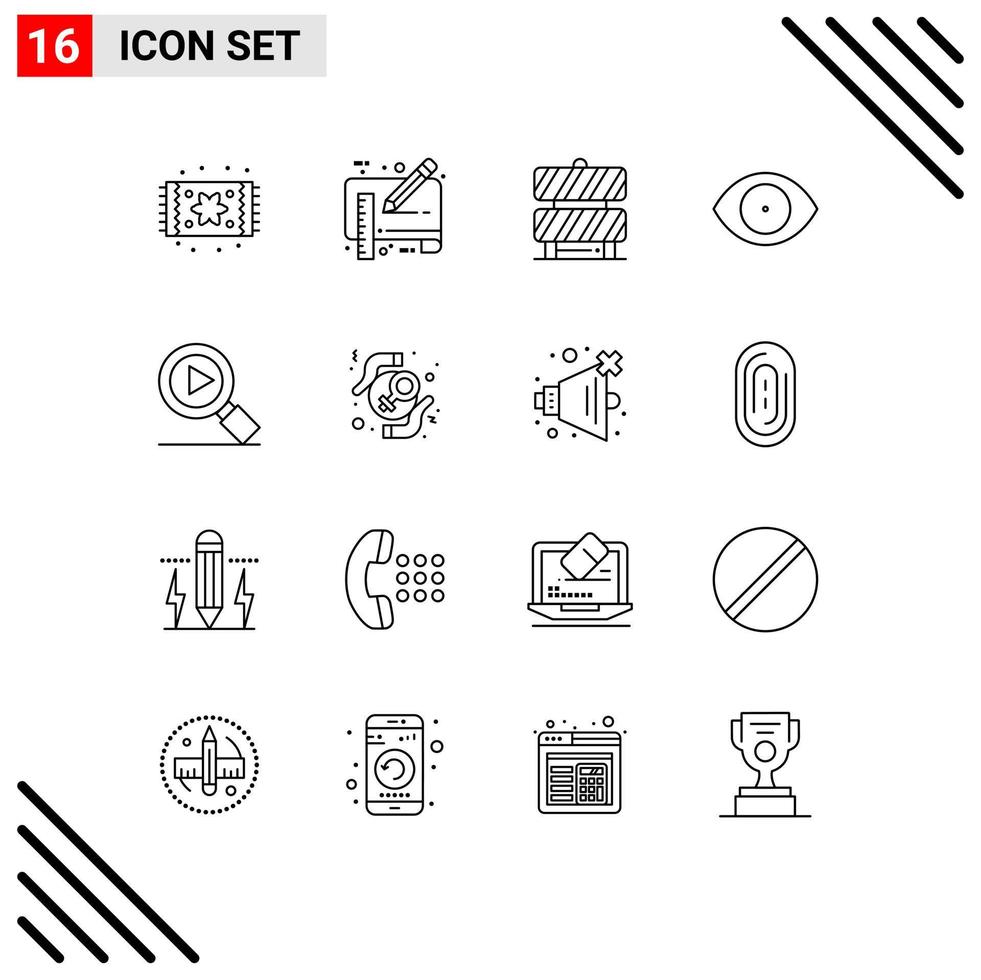 User Interface Pack of 16 Basic Outlines of research human ruler face working area Editable Vector Design Elements
