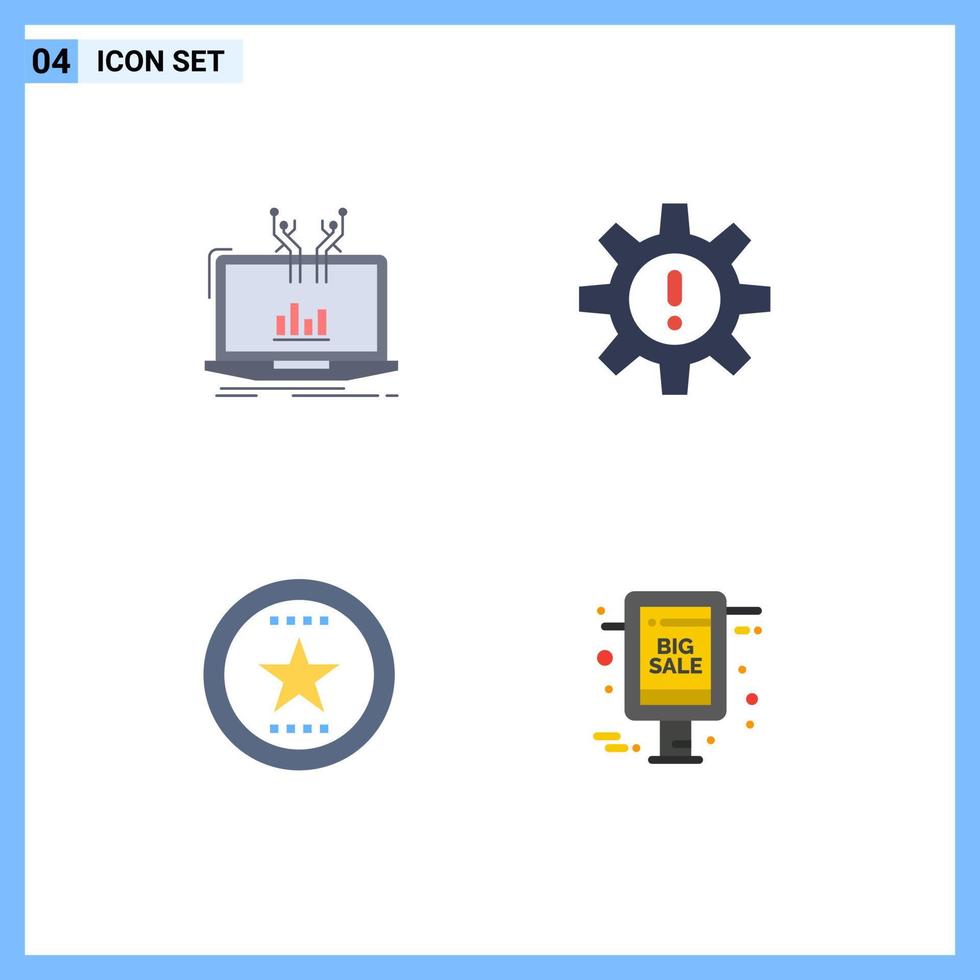 Set of 4 Vector Flat Icons on Grid for analysis risk online human bookmark Editable Vector Design Elements