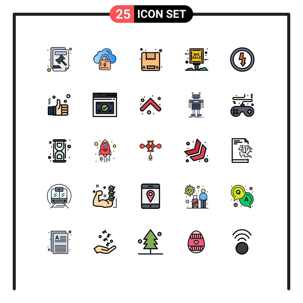 Set of 25 Modern UI Icons Symbols Signs for electricity charge box sale advertisement big sale Editable Vector Design Elements