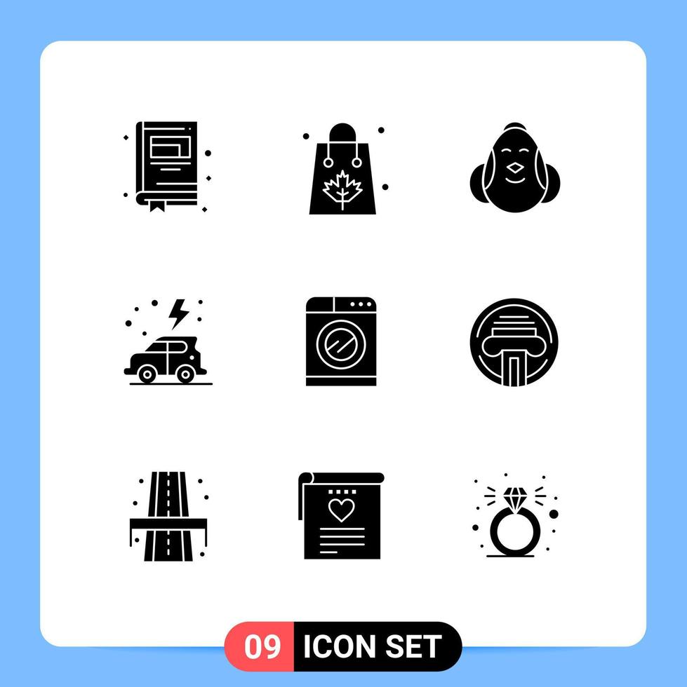 Universal Icon Symbols Group of 9 Modern Solid Glyphs of machine green egg day happy Editable Vector Design Elements