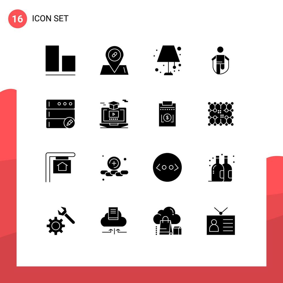 Universal Icon Symbols Group of 16 Modern Solid Glyphs of server database light skipping jumping Editable Vector Design Elements