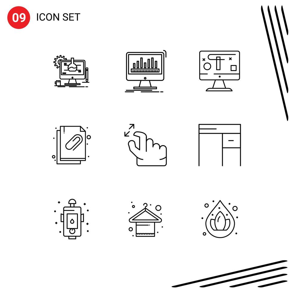 9 Universal Outlines Set for Web and Mobile Applications gesture document stats attachment graphics Editable Vector Design Elements
