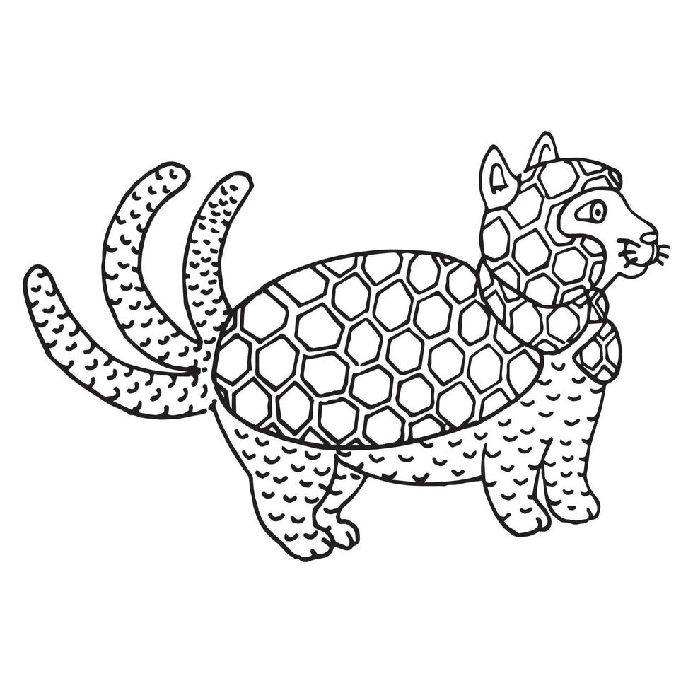 a cat with three tails with a shell that protects its body and head vector