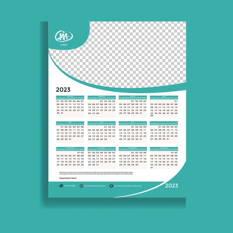 2023 Calendar year vector illustration. The week starts on Sunday. Annual calendar 2023 template. Calendar design in black and white colors. Vector