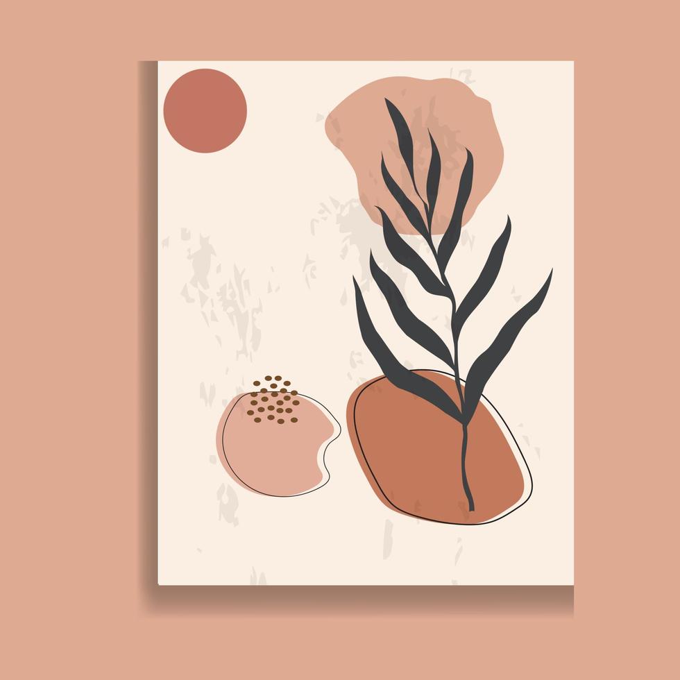 vector de fondo de naturaleza de arte abstracto. papel tapiz de arte de línea de forma moderna. hojas tropicales botánicas de follaje boho y diseño de motivos florales para la decoración del hogar, el arte de la pared, la publicación en las redes sociales y el fondo de la historia