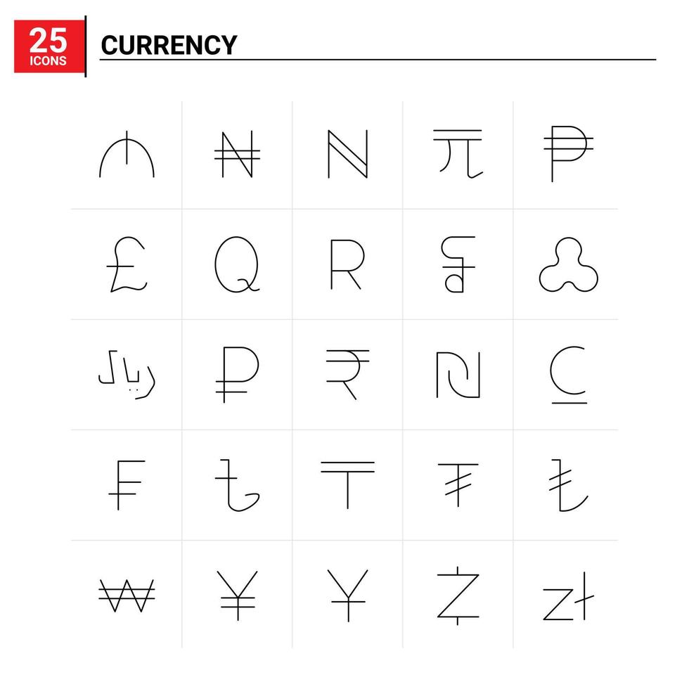 25 Currency icon set vector background