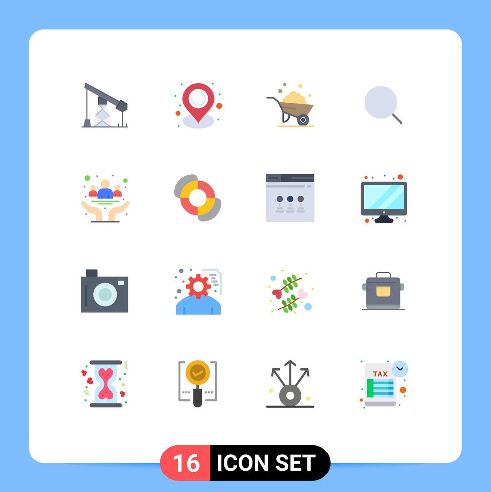 16 Universal Flat Color Signs Symbols of community awareness construction max magnify Editable Pack of Creative Vector Design Elements