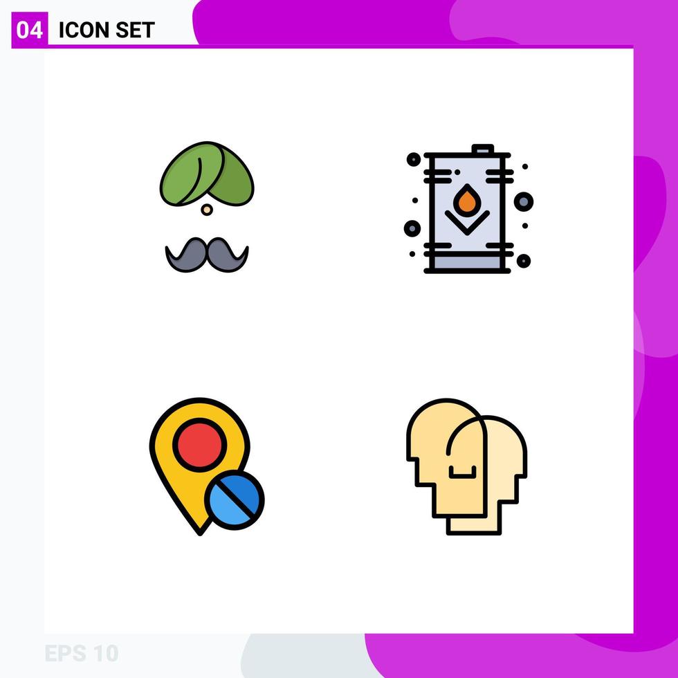 Modern Set of 4 Filledline Flat Colors and symbols such as hindu energy man turba tank Editable Vector Design Elements